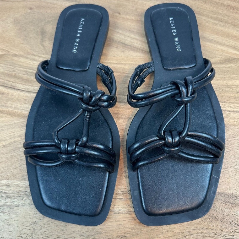 New NWOB Womens Azalea Wang Stetson Black Leather Slides Sandals Size 9‎ M